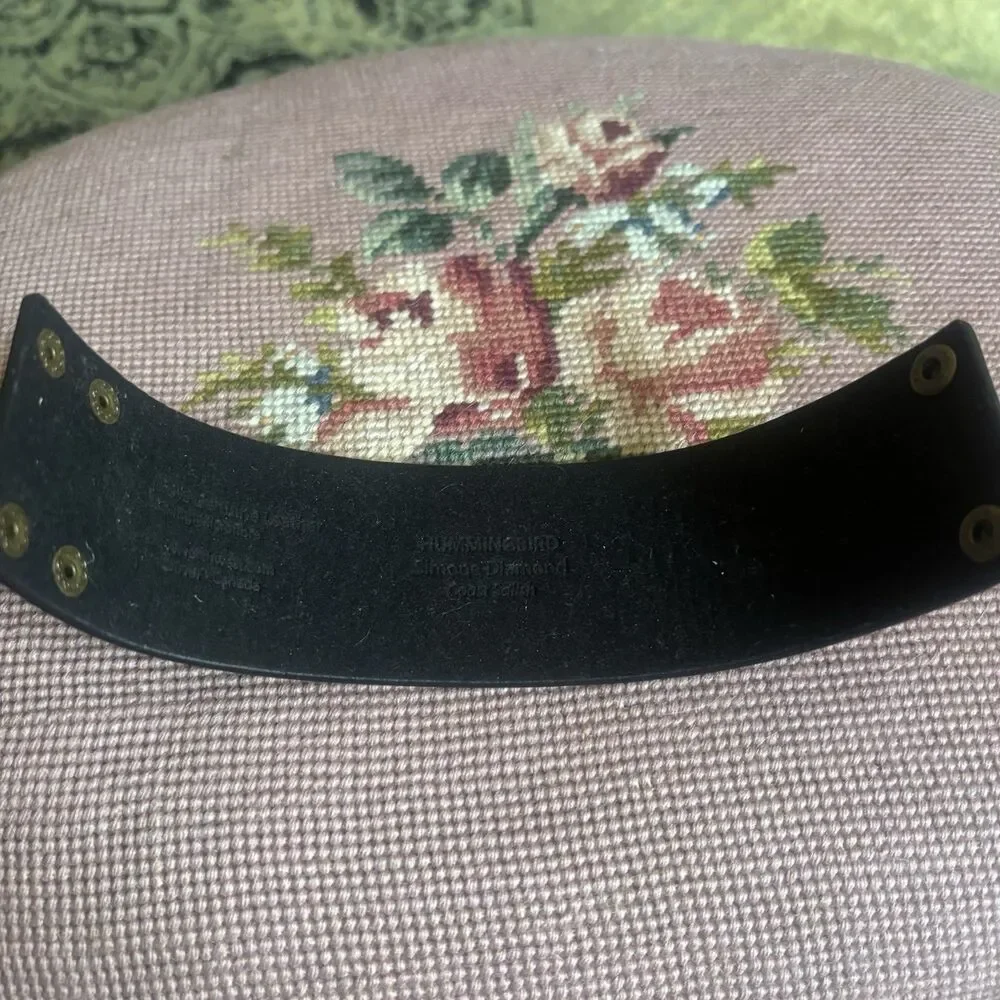NW Coast Salish Pink Leather Cuff Bracelet Hummingbird Simone Diamond Tooled